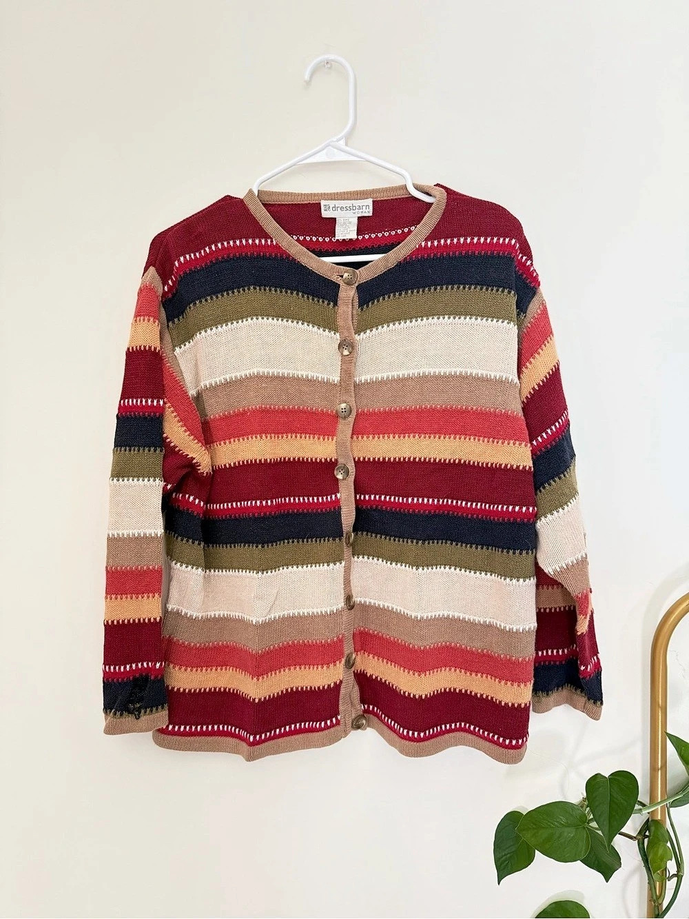 dressbarn Multicolor Fall Striped Knit Cardigan